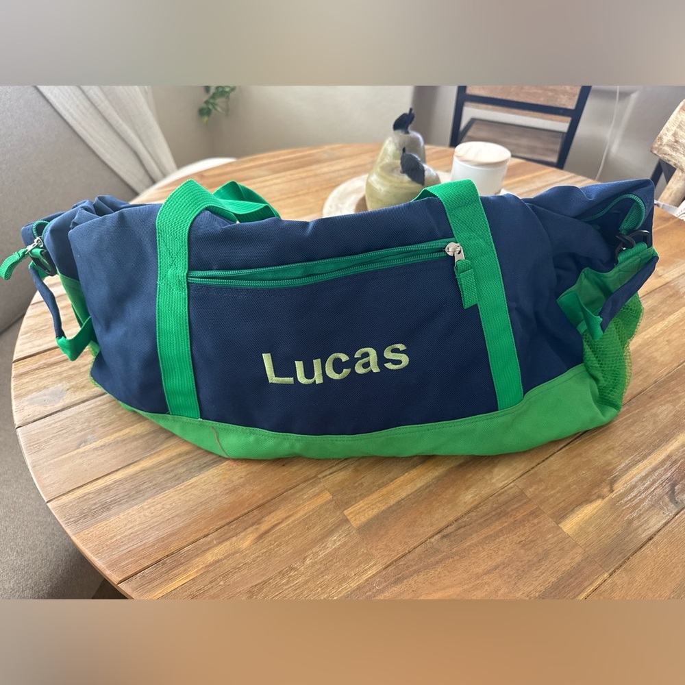 Navy and Green Kids Duffel Bag